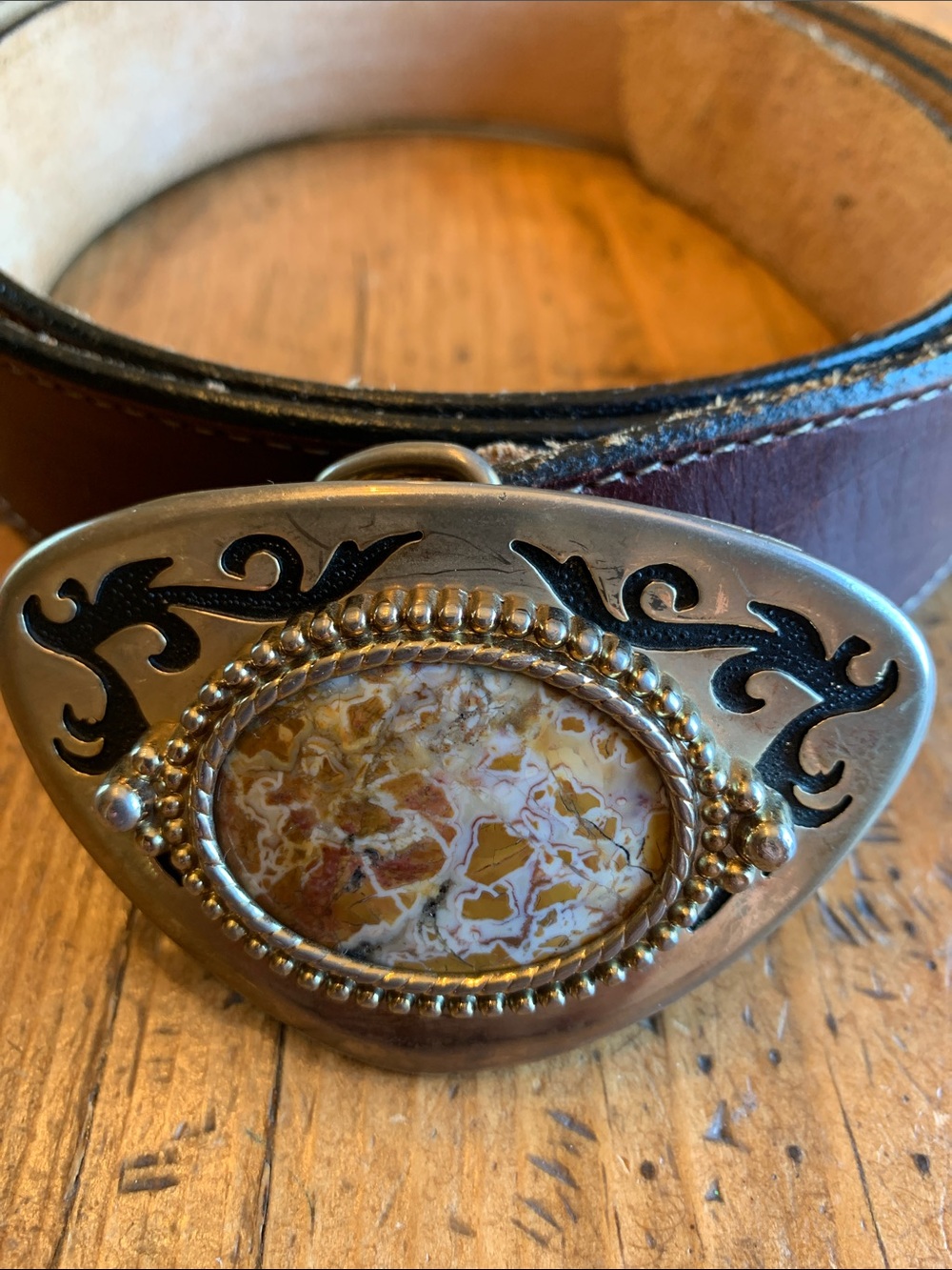 Brown Leather Belt with Agate Stone Buckle - Picture 16 of 16